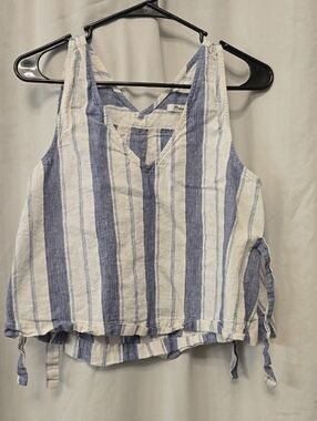 Madewell Blue and White Striped Tie-Side Cropped Cami